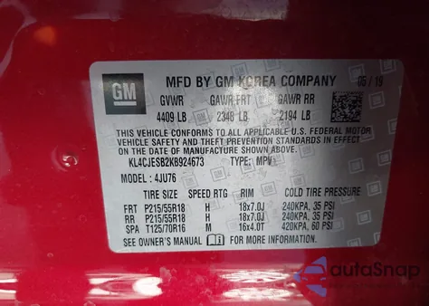 2019 Buick Encore Awd Preferred from USA, damaged, VIN KL4CJESB2KB924673